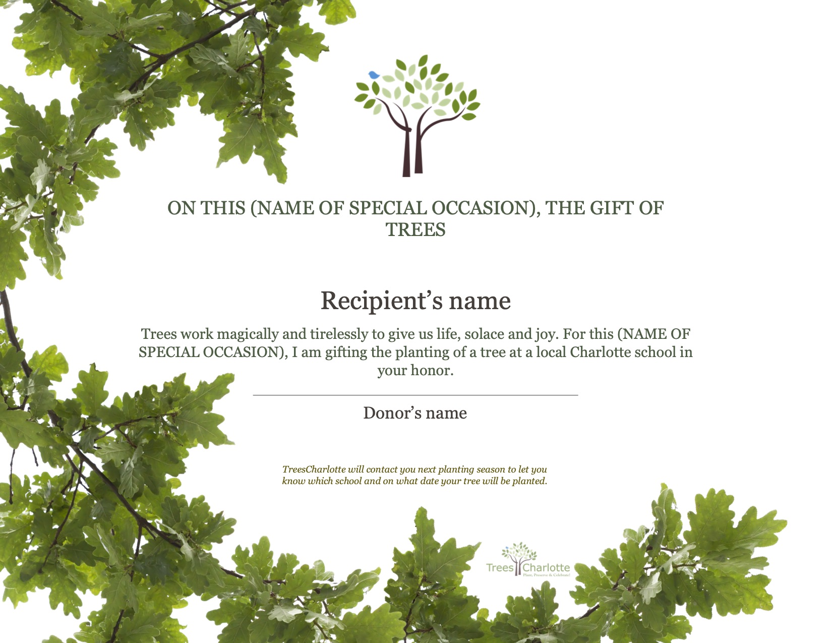 Give the gift of trees - TreesCharlotte